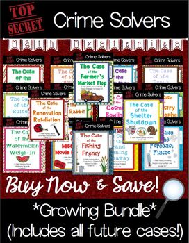 Preview of Crime Solvers Math Mysteries *Growing* Bundle