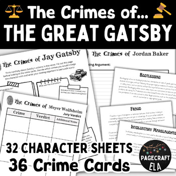 Preview of Study Crimes of The Great Gatsby with Student Jury Criminal Charges Task Cards