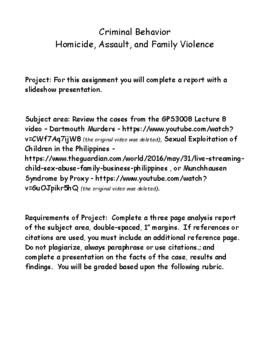Preview of Criminal Behavior - Homicide, Assault, and Family Violence Project