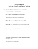 Criminal Behavior - Homicide, Assaults, and Family Violence