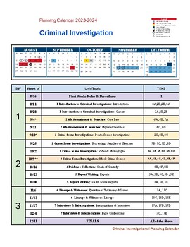 Preview of Criminal Investigations Curriculum Calendar for 2023-2024