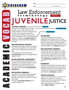 Preview of Criminal Justice Academic Vocabulary: JUVENILE JUSTICE Series J