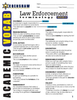 Preview of Criminal Justice Academic Vocabulary: LAW ENFORCEMENT Series H