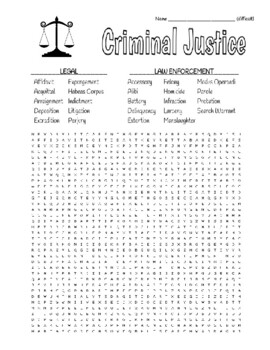 Preview of Criminal Justice - Difficult Wordsearch with KEY & Quotes on Zentangle to Color