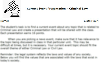 Preview of Criminal Law - Current Events Assignment