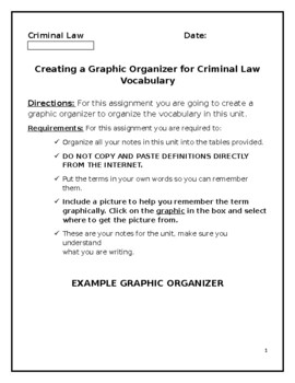Preview of Criminal Law Vocabulary Organizer