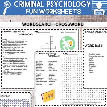 Preview of Criminal Psychology Worksheets Word Search and Crosswords