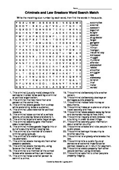 Preview of Criminals and Law Breakers Word Search Match