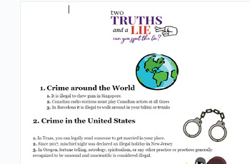 Preview of Criminology - Two Truth & A Lie