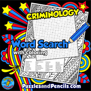 Preview of Criminology Word Search Puzzle Activity with Coloring | Applied Science