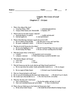 Crispin The Cross Of Lead Worksheets Teaching Resources Tpt