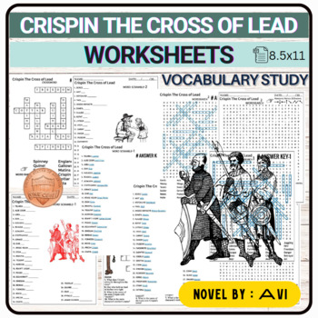 Preview of Crispin The Cross of Lead Worksheets Word search-Word Scramble- Crossword #Novel