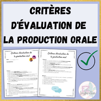 Preview of Critères d'évaluation de la production orale | FREE French Oral Success Criteria