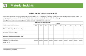 Preview of Criteria for Judging (Events and Program)