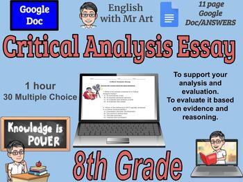 Preview of Critical Analysis Essay - English - 30 Multiple Choice, 8th grades 11 pages