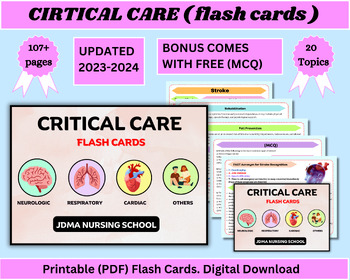 Preview of Critical Care Flash Cards | Study Guide Note | Critical Care Nurse | Nursing