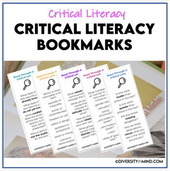 Preview of Critical Literacy Skills BOOKMARKS Book Club Novel Study Middle High School