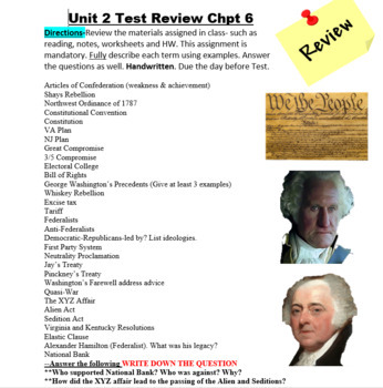 Critical Period Washington Adams Test Review with KEY (Early Presidents)