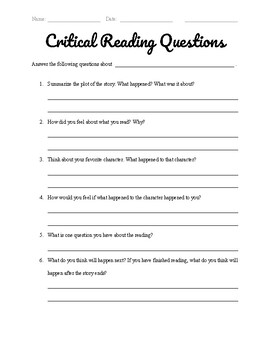 Critical Reading 3 (Response Questions) by Teaching Town | TpT