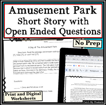 Preview of Short Story with Text Dependent Questions for Analysis The Amusement Park