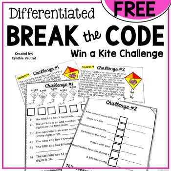 Preview of Critical Thinking Activities | Break the Code Win a Kite Challenge Freebie