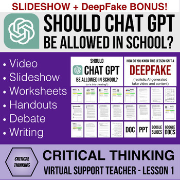 Preview of ChatGPT Critical Thinking Debate Slideshow: Should ChatGPT be allowed in school?