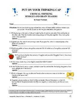 critical thinking worksheets riddles and brain teasers distance learning