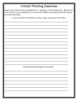 critical thinking worksheets middle school