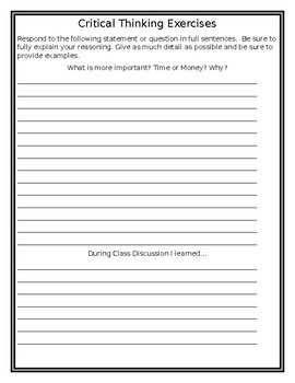 critical thinking worksheet middle school