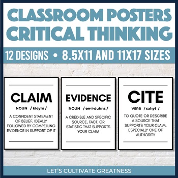 Preview of Critical Thinking Skills Posters - Middle High Social Studies Bulletin Board 