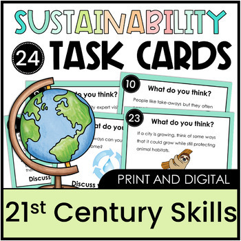 Preview of Critical Thinking Sustainability Task Cards 3rd, 4th, 5th, 6th, 7th Earth Day