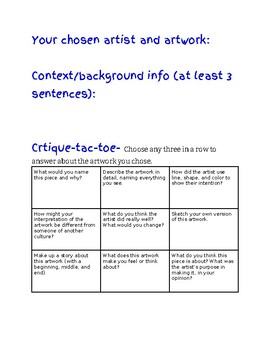 Preview of Critique-tac-toe worksheet