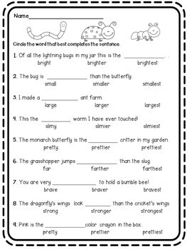 Critter Comparing -Suffixes "-er", "-est" by Primary World | TpT