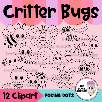 Preview of Critters, Insects and Bugs Tracing Dots Push Pin Clipart- Clip Art para Trazar