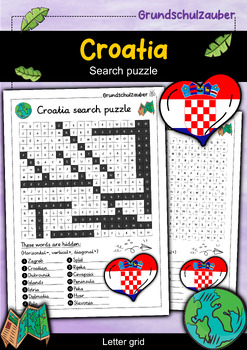 Croatia Search puzzle Letter grid (English) by Grundschulzauber