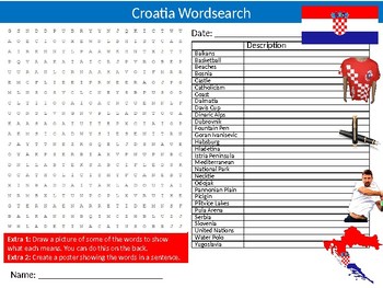 Croatia Wordsearch Anagrams Puzzle Sheet Keywords Country Geography