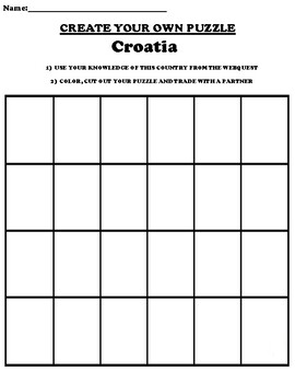 Croatia Worksheet Create your own Puzzle Webquest by Northeast