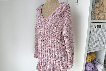 Preview of Crochet Velvet Tunic Pattern, Crocheted Sweater Pattern Using Bernat Velvet Yarn