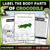 Crocodile Anatomy: Word Search, Labeling, Worksheet, Color
