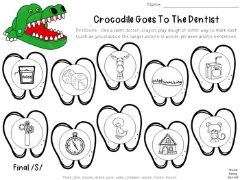 Crocodile Goes To The Dentist - Articulation Activity and Game Companion