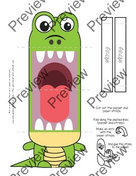 Crocodile or Alligator Craft Hand Puppet Template by Easy Peasy and Fun