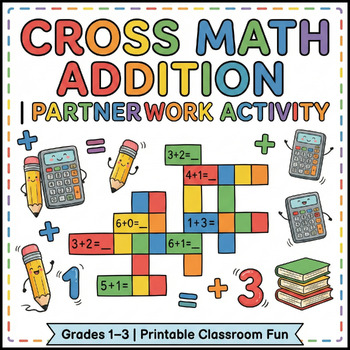 Preview of Cross Math Addition Partner Puzzle | Collaborative Math Activity | Addition