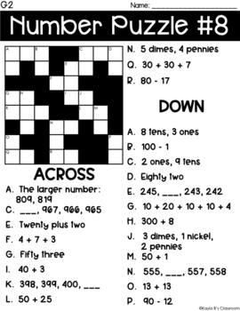 Cross Number Puzzles: Grade 2 by ABCs with Mrs B | TpT
