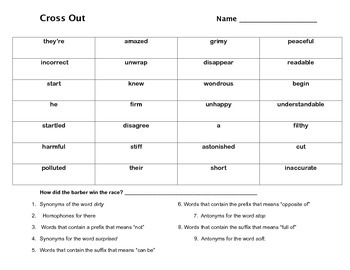 Preview of Cross Out - a game of prefixes, suffixes, synonyms and antonyms