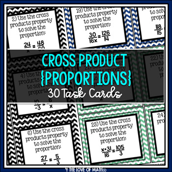 Preview of Cross Product Property (Proportions): 30 Task Cards **QR Codes Optional!**