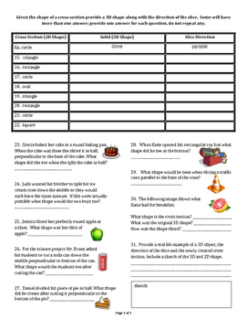 Cross Sections by Little Miss Math Teacher | Teachers Pay Teachers