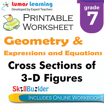 Preview of Cross Sections of 3-D Figures Printable Worksheet, Grade 7