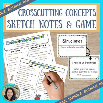 Preview of NGSS Crosscutting Concepts Sketch Notes, Quiz, Slideshow, & Science Game Bundle