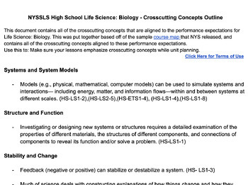 Preview of Crosscuttng Concepts Outline NYS SLS High School Life Science: Biology