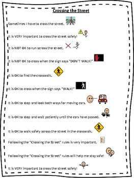 crossing the street social story rules and worksheet tpt